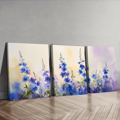 3pcs Blue Flower Watercolor Nature Perfect Wall Perfect Wall Art Set Canvas Unframed - High Quality Print 100% Australian Made Wall Canvas