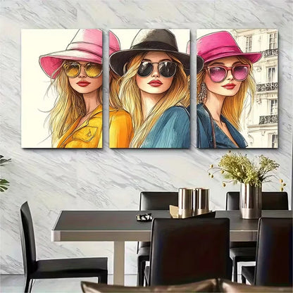 3pcs Chic Paris Fashion Illustration Metal Print Ready to Hang Art