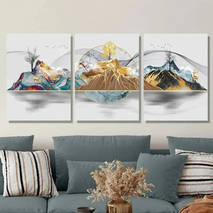3pcs Money Tree, And Mountains, Designed Metal Print Ready to Hang Art