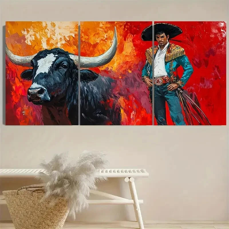 3pcs The Matador Chicano Mexicano Illustration Metal Print Ready to Hang Art