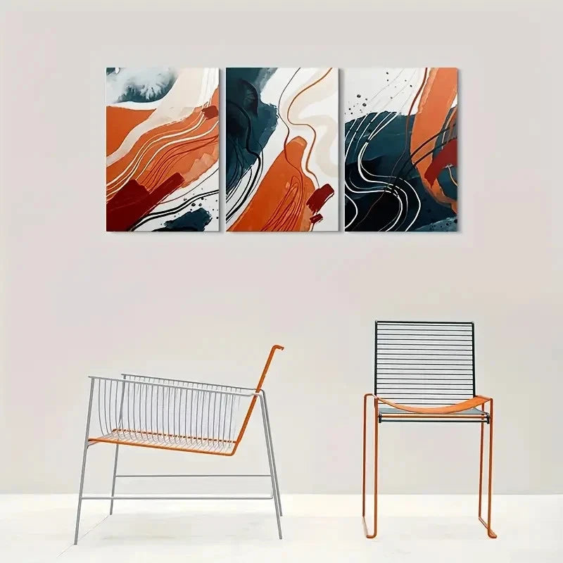 3pcs Abstract Design Orange Blue Metal Print Ready to Hang Art