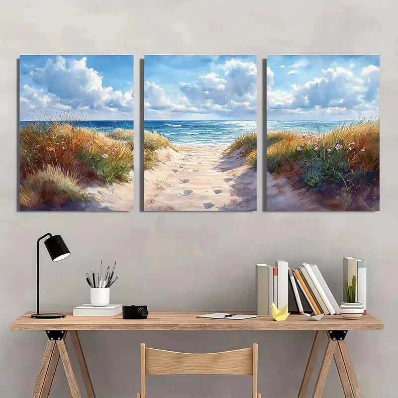 3pcs Beach Art Seascape Poster Painting Metal Print Ready to Hang Art