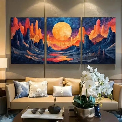 3pcs Deco Scifi Painting of an Alien World Metal Print Ready to Hang Art