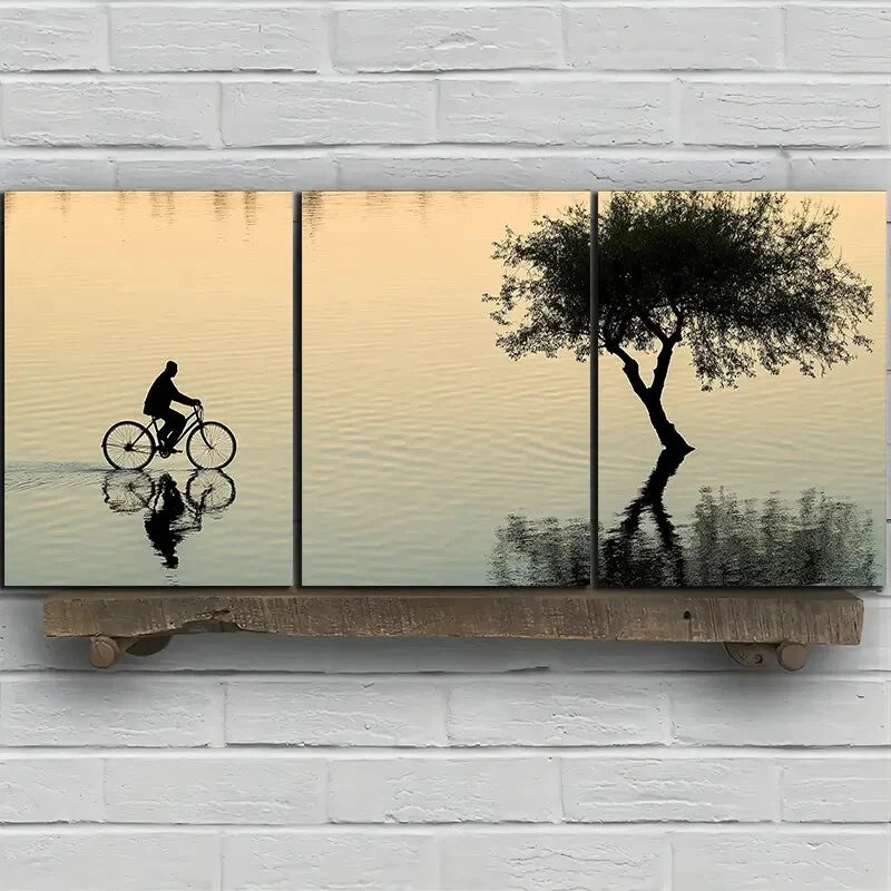 3pcs Reflection of Trees on The Lake Surface Metal Print Ready to Hang Art