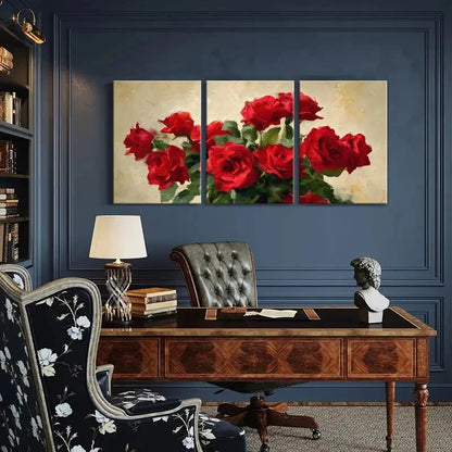 3pcs Red Roses Bouquet Floral Romantic Art Metal Print Ready to Hang Art