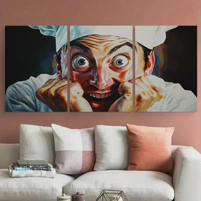3pcs Chef Was Cute Would Eat Here Again Design Wall Art Set Canvas Framed 60x90cm - High Quality Print 100% Australian Made Wall Canvas Ready to Hang