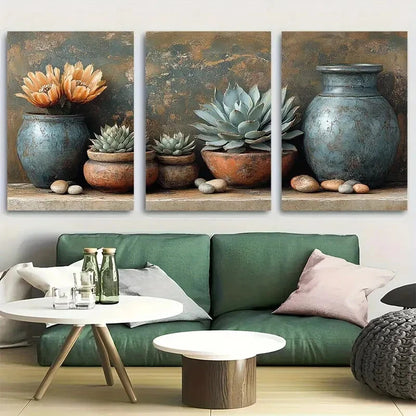 3pcs Southwest Cactus and Pottery Design Metal Print Ready to Hang Art
