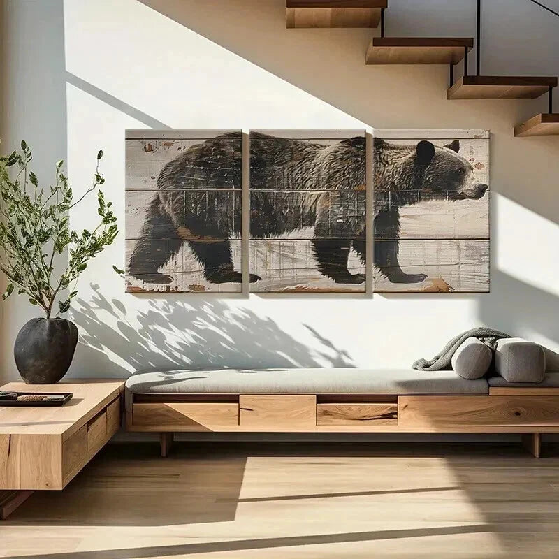 3pcs Bear Farmhouse Style Vintage Wall Art Set Canvas Framed 40x60cm - High Quality Print 100% Australian Made Wall Canvas Ready to Hang