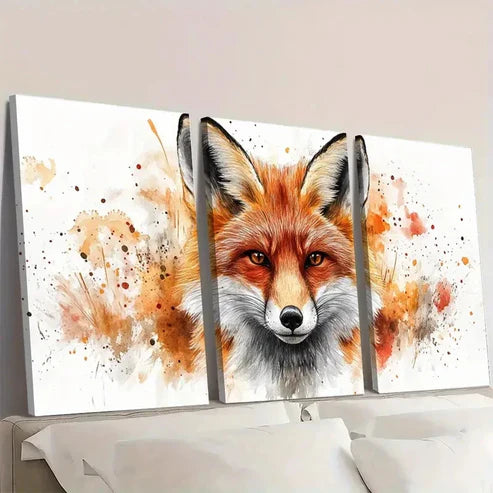 3pcs Red, Black, White & Brown Fox Portrait Wall Art Set Canvas Unframed - High Quality Print 100% Australian Made Wall Canvas
