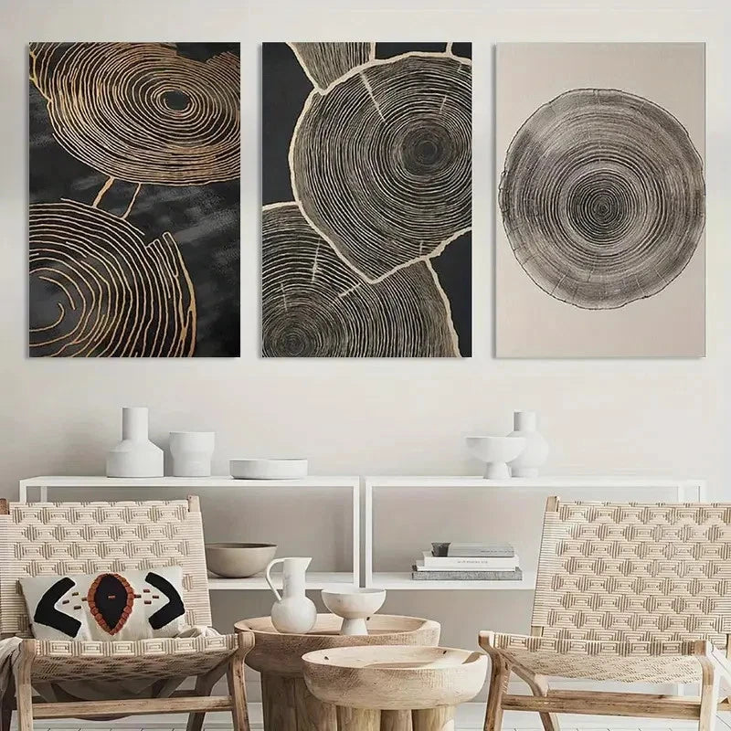3pcs Painting Tree Ring Wall Art Tree Ring Metal Print Ready to Hang Art