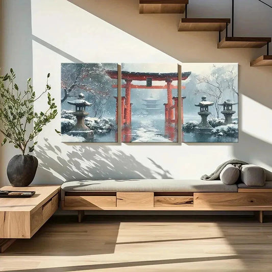 3pcs Landscape Pagoda Serene Atmosphere Metal Print Ready to Hang Art
