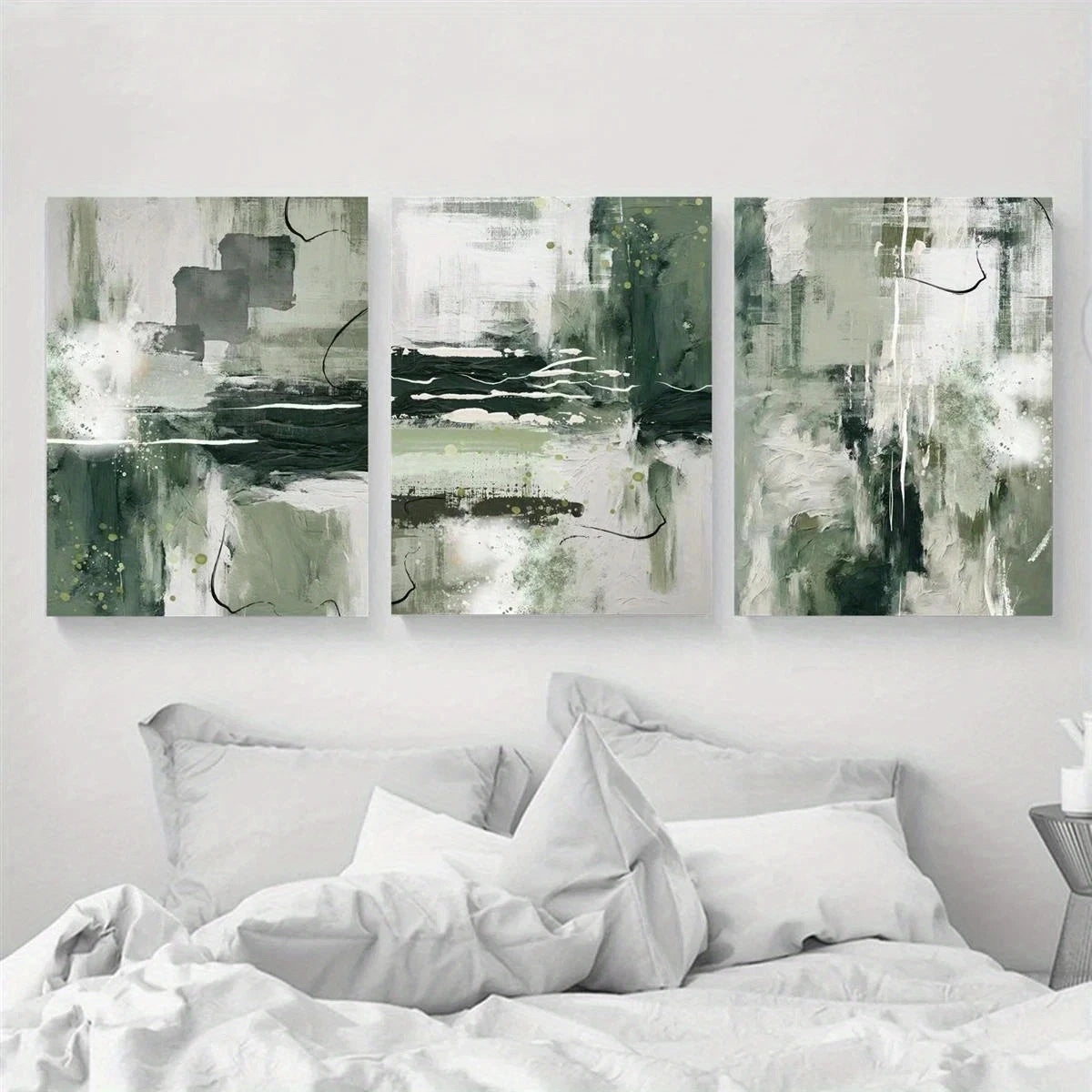 3pcs Abstract Olive And Sage Green Metal Print Ready to Hang Art