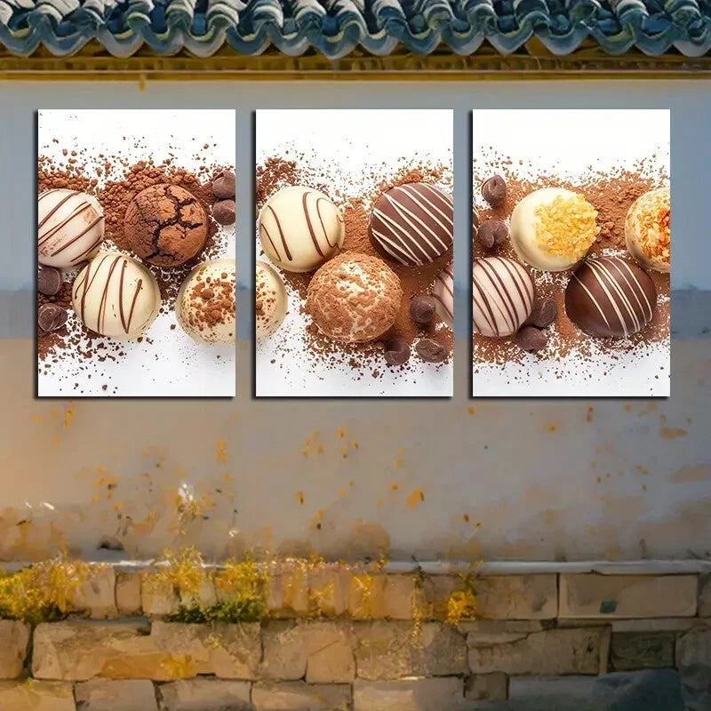 3pcs Vibrant Chocolate-Themed Illustration Metal Print Ready to Hang Art