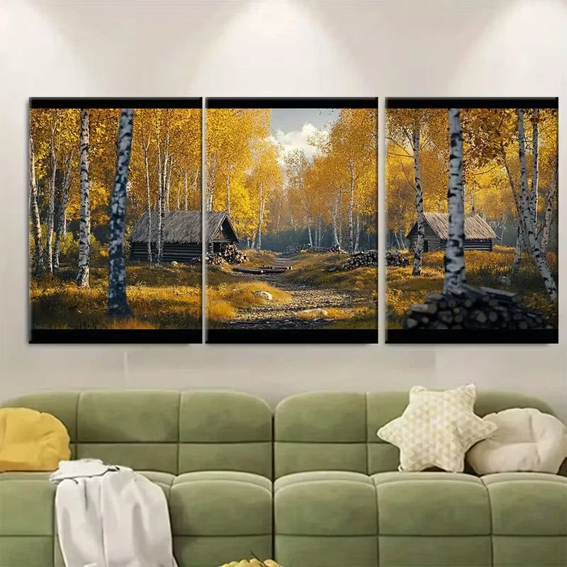 3pcs minimalist autumn forest in Estonia Metal Print Ready to Hang Art