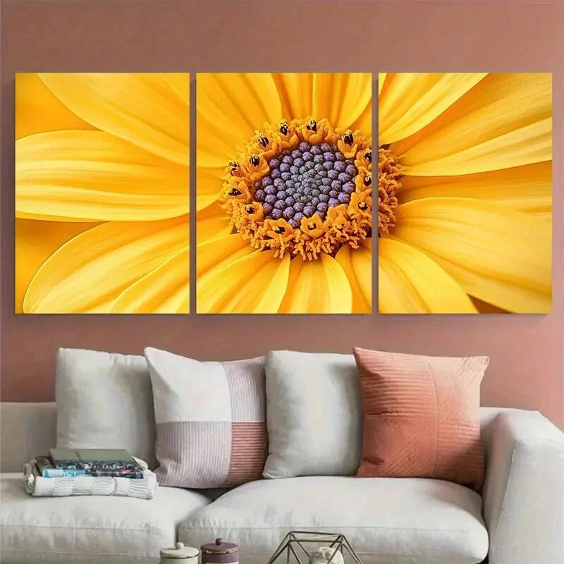 3pcs Vibrant Yellow Flower Macro Petal Photography Metal Print Ready to Hang Art