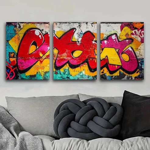 3pcs Colorful Graffiti on Rooftops Perfect Wall Art Set Canvas Unframed - High Quality Print 100% Australian Made Wall Canvas