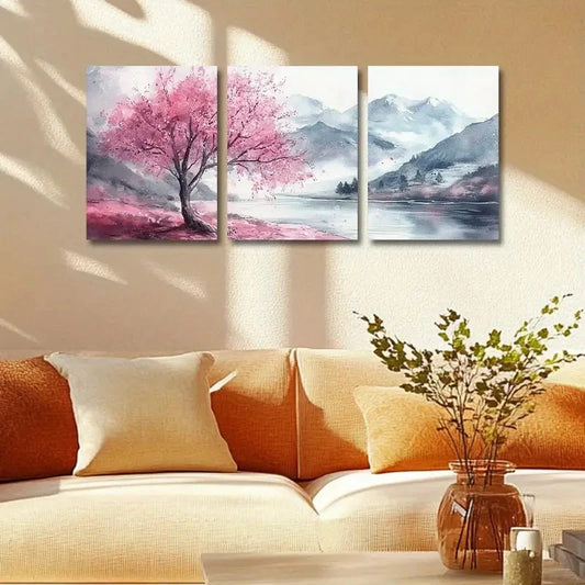 3pcs Cherry Blossom Tree Metal Print Ready to Hang Art