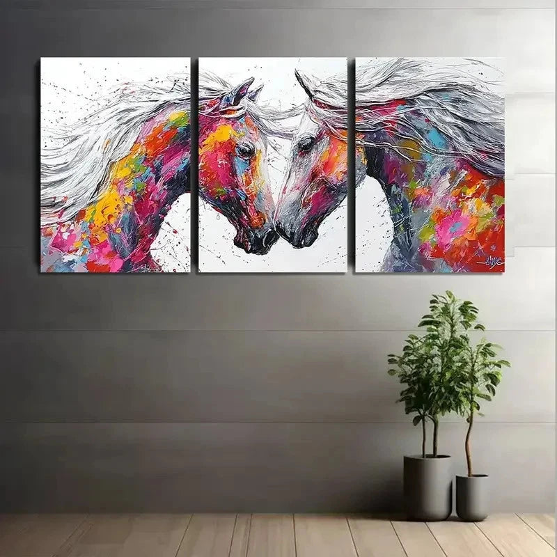 3pcs Two Horses with Flowing White Manes Metal Print Ready to Hang Art