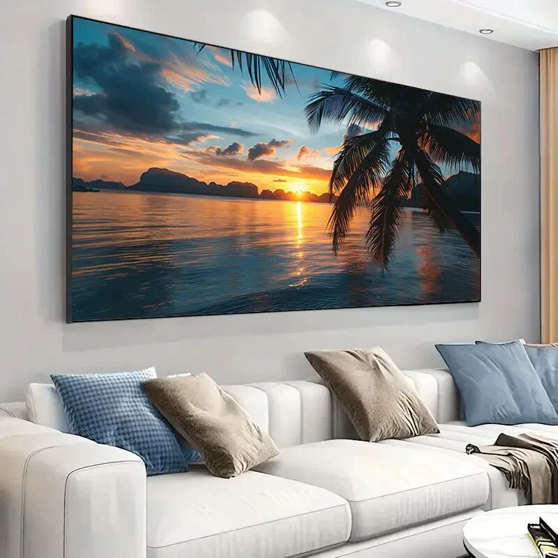 Sunset Beach Island sky wall canvas office home room framed 120x60cm