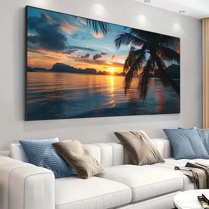 Sunset Beach Island sky wall canvas office home room framed 120x60cm