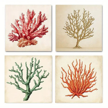 4pcs Style Colorful Coral Wall Art Canvas Framed