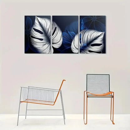 3pcs Blue and White Leaf Patterns Metal Print Ready to Hang Art