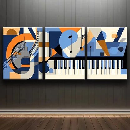 3pcs Featuring Abstract Music Themes Painting Metal Print Ready to Hang Art
