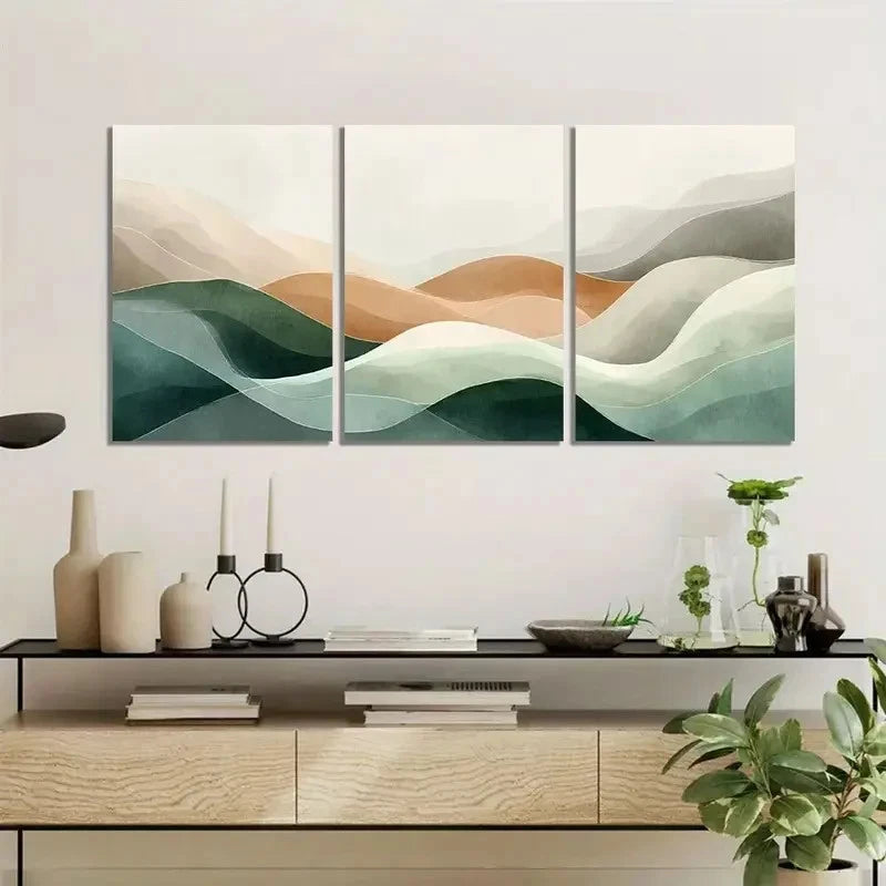 3pcs Abstract Watercolor Landscape Poster Metal Print Ready to Hang Art
