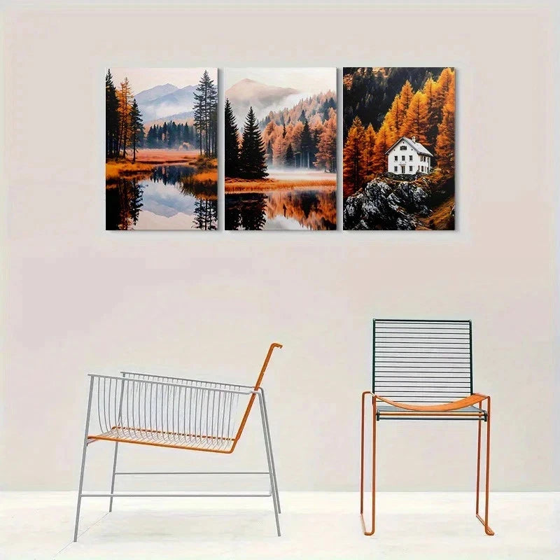 3pcs Autumn Serenity Nature Scenery Metal Print Ready to Hang Art