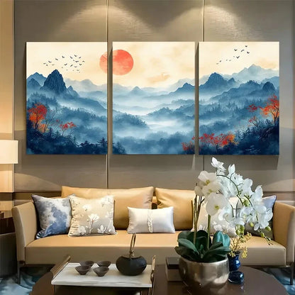 3pcs Rustic Serene Tranquil Mountain Landscape Metal Print Ready to Hang Art