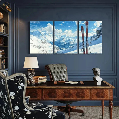 3pcs Alpine Skiing Adventure Snowy Peaks Metal Print Ready to Hang Art