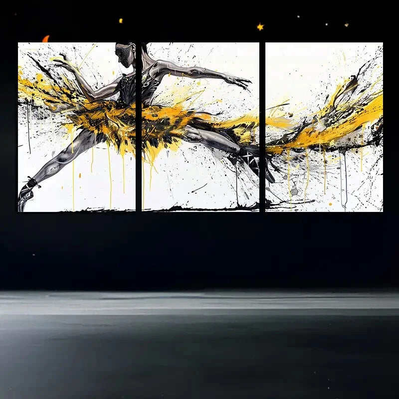 3pcs Ballet Dancer with Splashes Texture Metal Print Ready to Hang Art