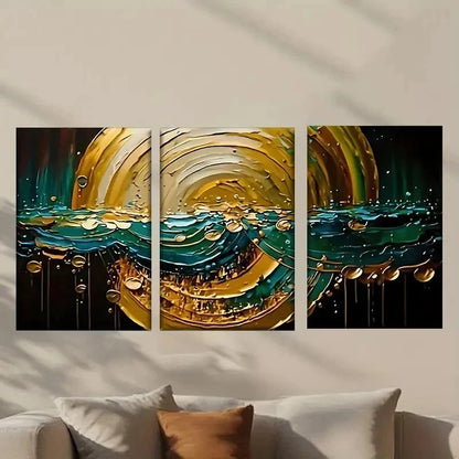 3pcs Painting of a Golden And Blue Wave Wall Art Set Canvas Framed 40x60cm - High Quality Print 100% Australian Made Wall Canvas Ready to Hang