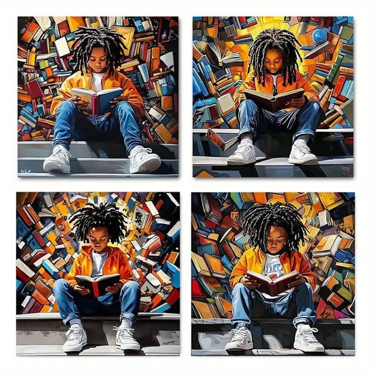 4pcs Vibrant African American Joy Theme Wall Art Canvas Framed