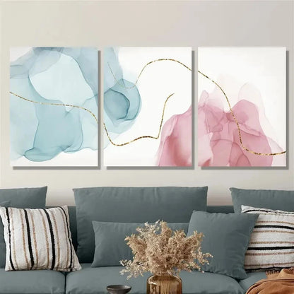 3pcs , Light luxury style mural, golden lines, Metal Print Ready to Hang Art