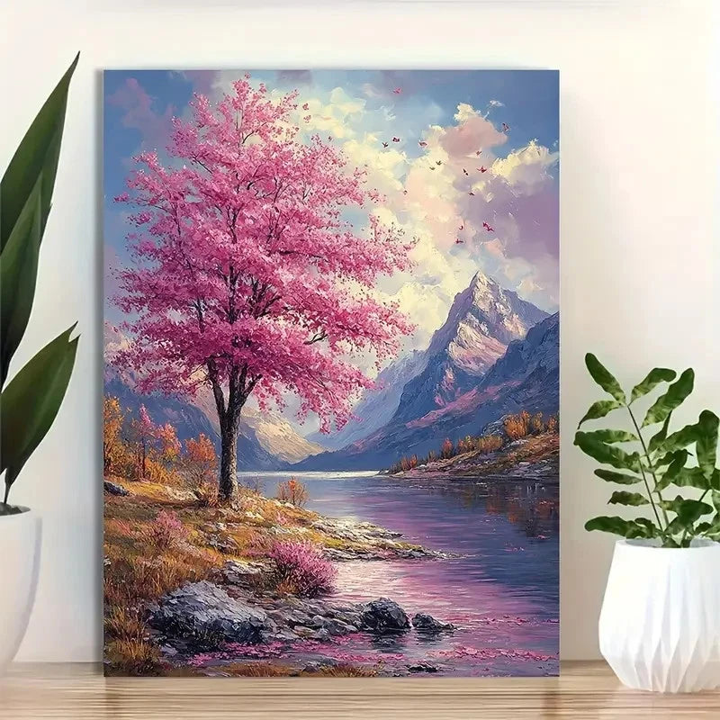 Beautiful Rosy Clouds Romantic Mountain Painting 40x60cm Metal Print Ready to Hang