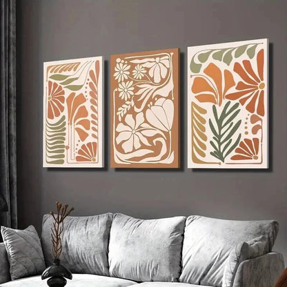 3pcs Abstract Floral Botanical Flowers Wall Art Set Canvas Framed 50x70cm - High Quality Print 100% Australian Made Wall Canvas Ready to Hang