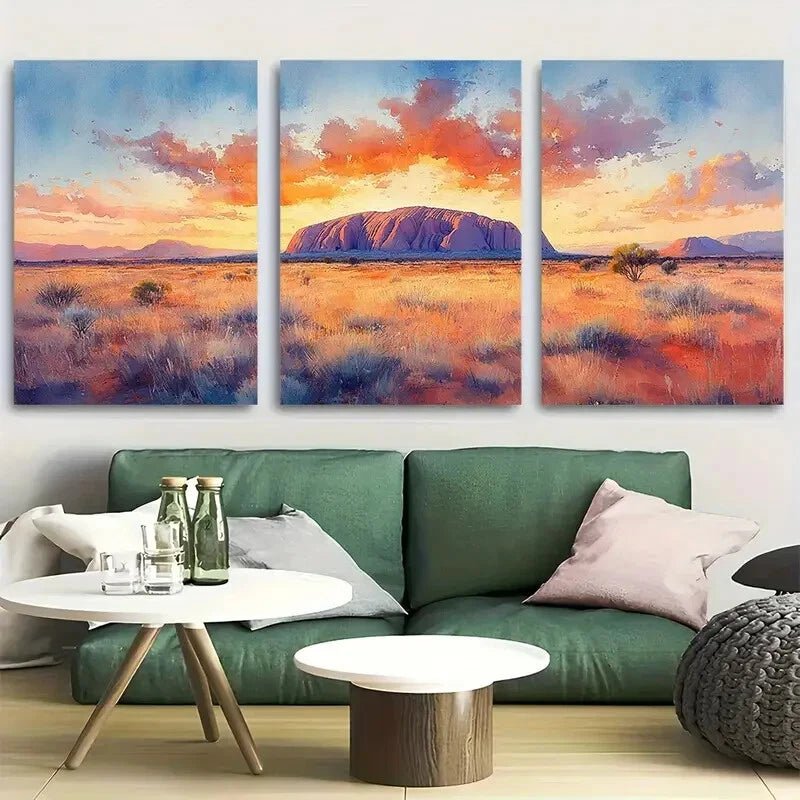 3pcs Australian Outback Serene Landscape Metal Print Ready to Hang Art