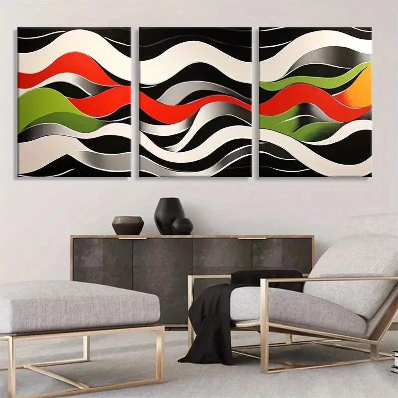 3pcs Abstract Wave Colorful Geometric Metal Print Ready to Hang Art