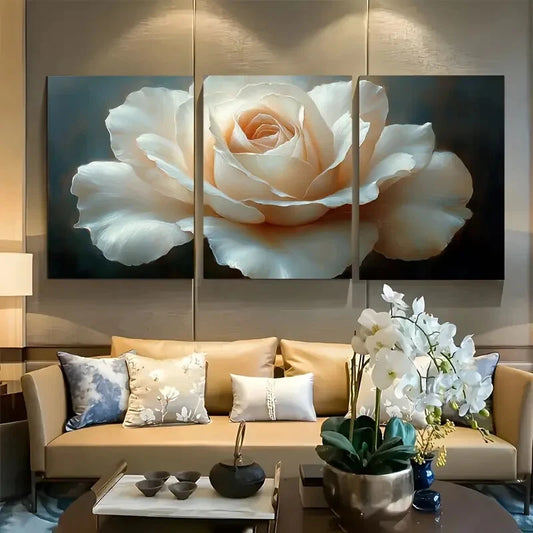 3pcs Elegant White Rose Metal Print Ready to Hang Art