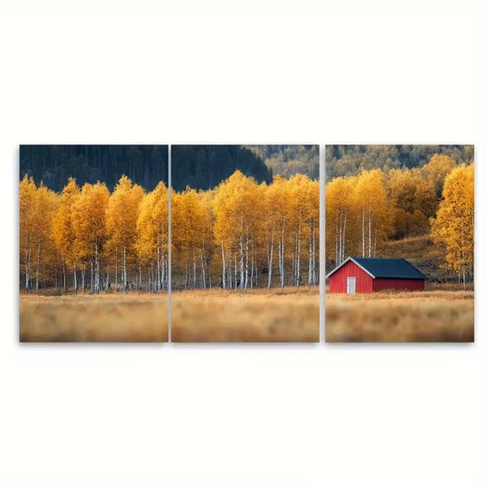 3pcs Autumn Forest, Golden Aspen Trees Metal Print Ready to Hang Art