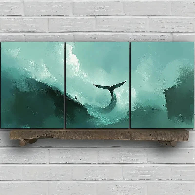 3pcs Whale Tail at Sea Design Metal Print Ready to Hang Art