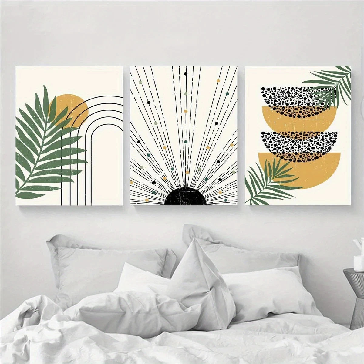 3pcs Green Leaf & Geometric Design Metal Print Ready to Hang Art