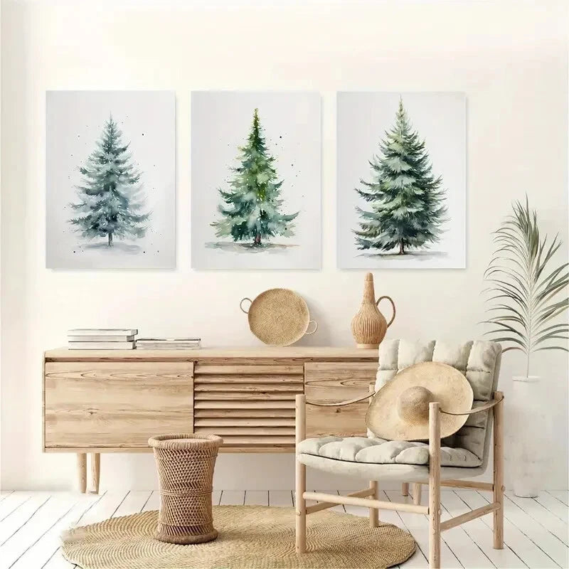 3pcs Christmas Tree Evergreen Wall Art Metal Print Ready to Hang Art