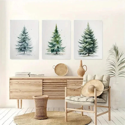 3pcs Christmas Tree Evergreen Wall Art Metal Print Ready to Hang Art