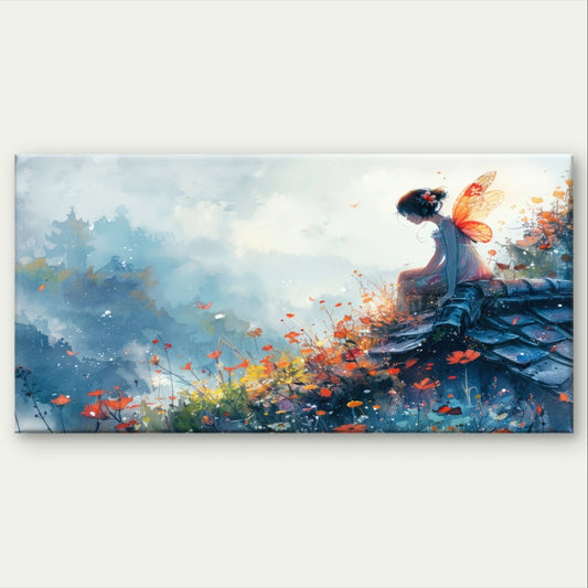 Whimsical Fairy In Garden Wall Art Canvas Office Home Framed 120x60cm