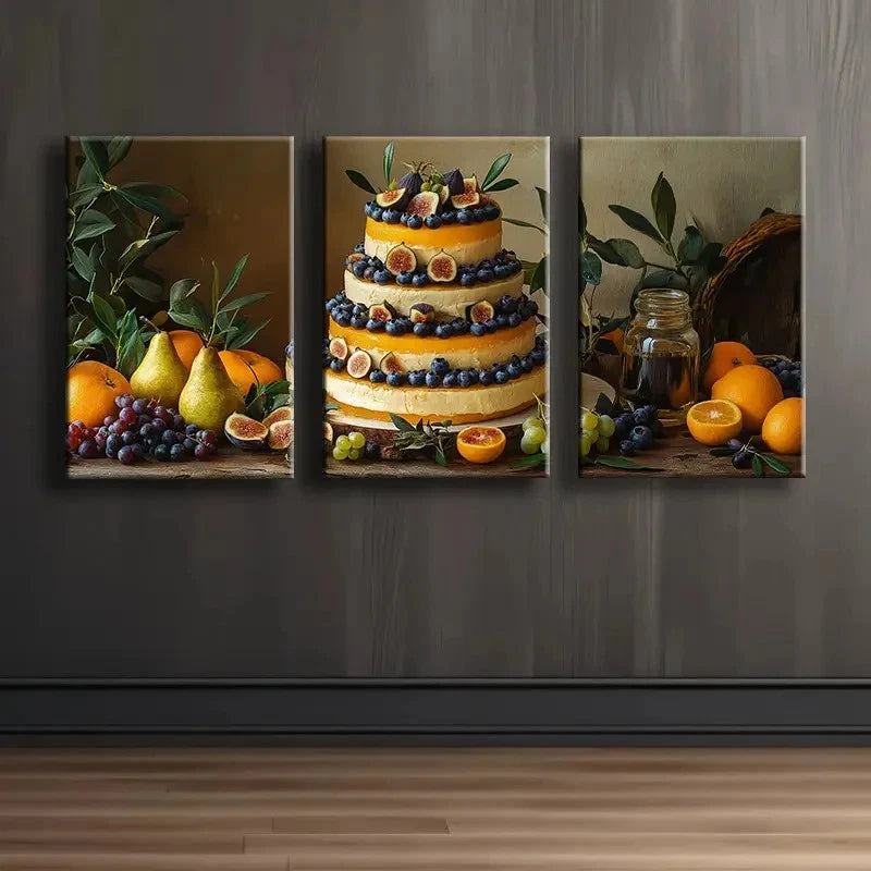 3pcs Cheesecake With Fruits Print Wall Art Set Canvas Framed 40x60cm - High Quality Print 100% Australian Made Wall Canvas Ready to Hang