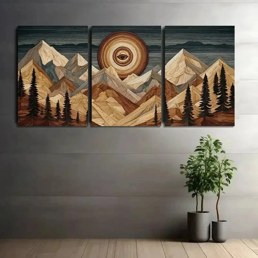 3pcs Abstract Mountain and Sunset Landscape Metal Print Ready to Hang Art