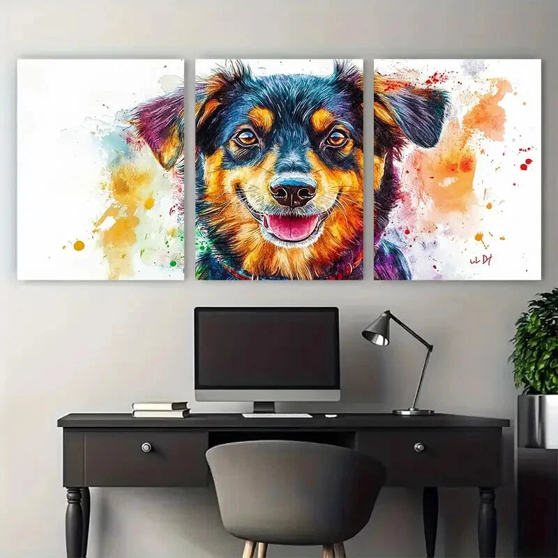 3pcs Dog Memorial Pet Portrait Watercolor Design Metal Print Ready to Hang Art