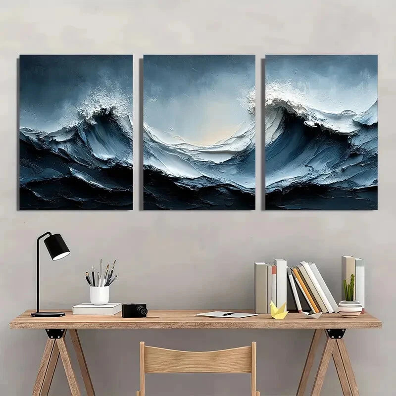 3pcs Gray and White Textured Abstract Painting Metal Print Ready to Hang Art